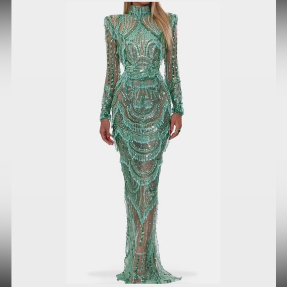 Albina Dyla Emerald Beaded Gown - Picture 4 of 5